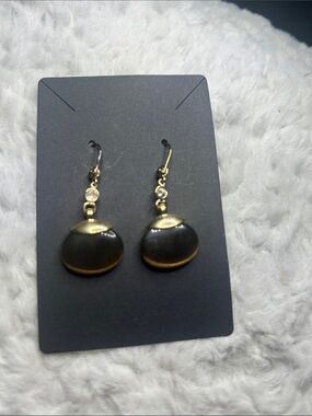 Gold and Brown Drop Earrings with Crystal Accent